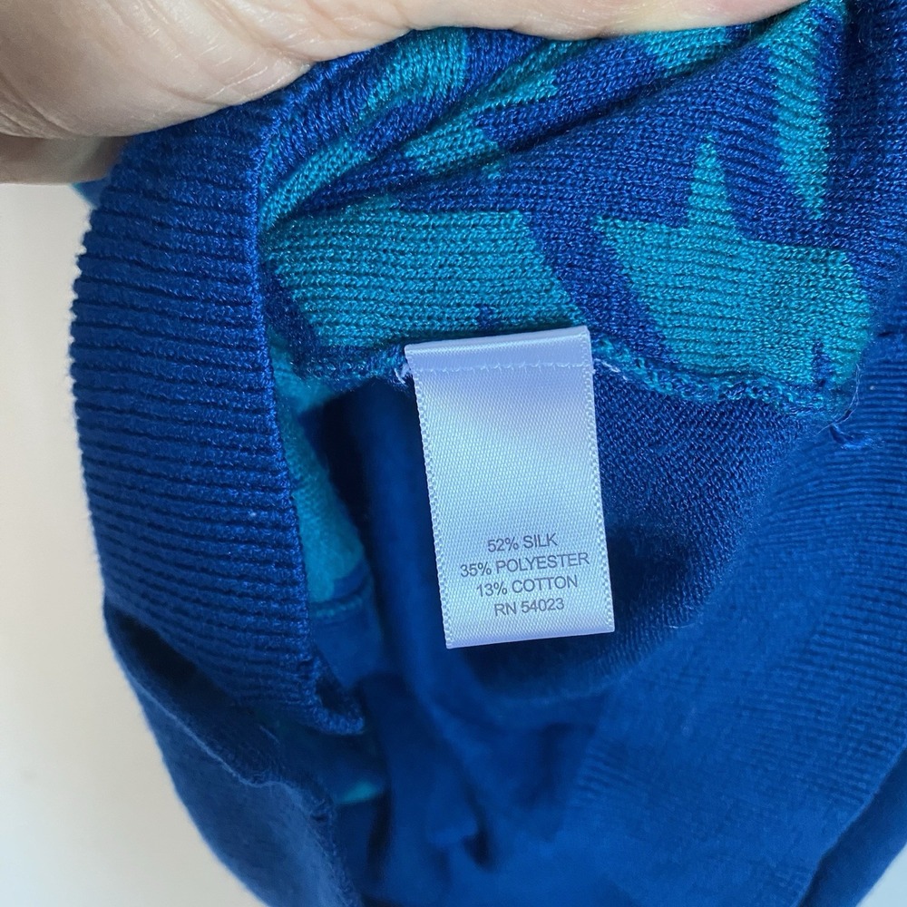 Banana Republic Silk Blend Cardigan Women L Blue Houndstooth Academia Retro Twee - Picture 7 of 8
